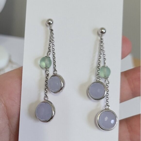 Elegant Blue Pink Green Crystal Sterling Silver Ball Stud Evening Drop Earrings - Picture 2 of 6